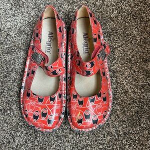 Alegria Paloma Mary Jane Shoes in Coral Owl Print
